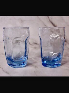 Vintage Pair of Libbey Light Blue Chivalry Juice Glasses